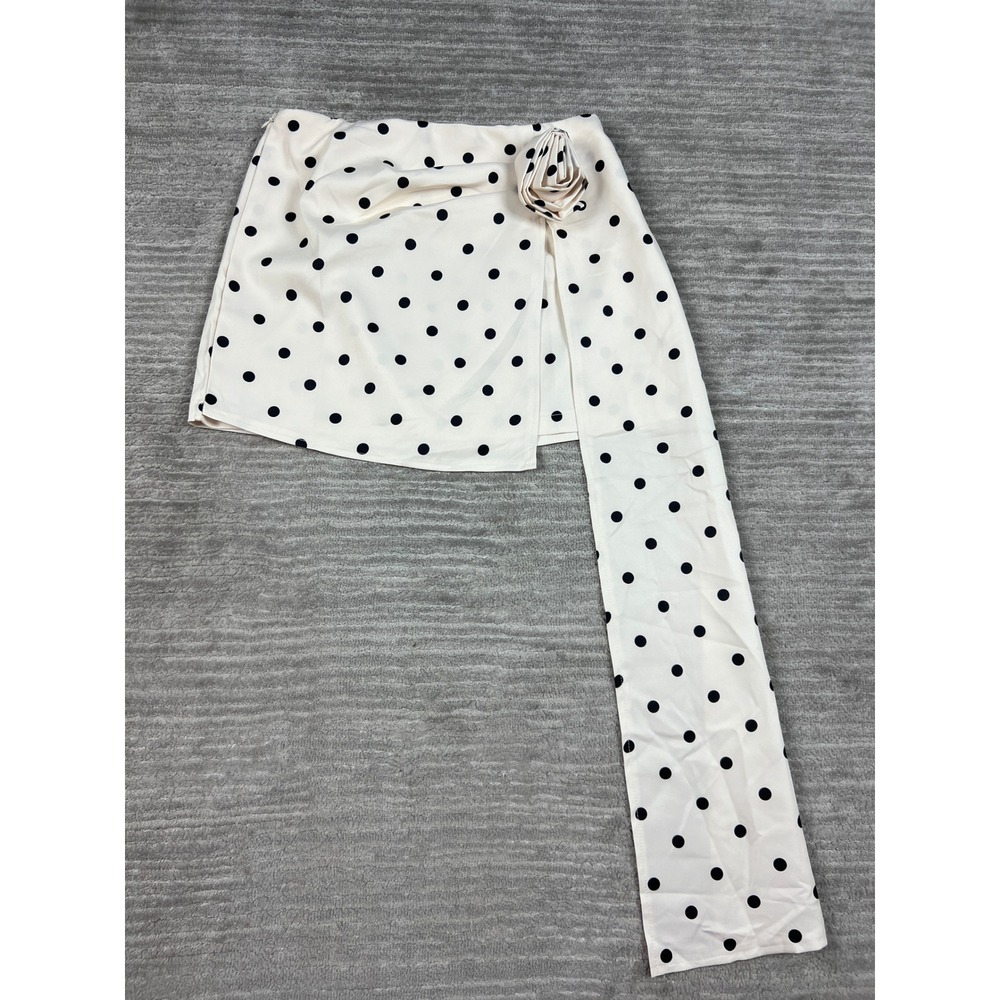Aveloria Skirt Womens S Cream Polka Dot Asymmetrical Rosette Sash Mini Skirt
